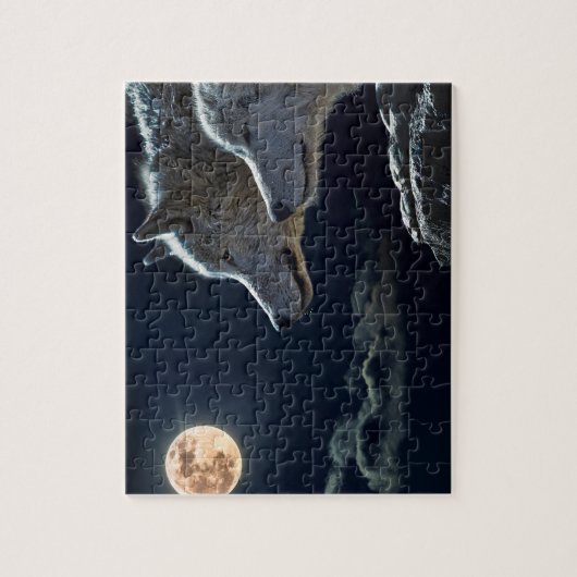 Wolf Wolves Howling am Vollmond nachts Puzzle (Vertikal)