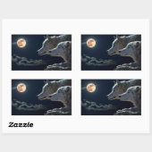 Wolf Wolves Howling am Vollmond nachts Rechteckiger Aufkleber (Blatt)