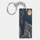 Wolf Wolves Howling am Vollmond nachts Schlüsselanhänger (Vorderseite links)