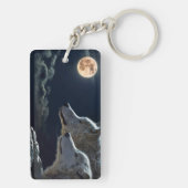Wolf Wolves Howling am Vollmond nachts Schlüsselanhänger (Rückseite)