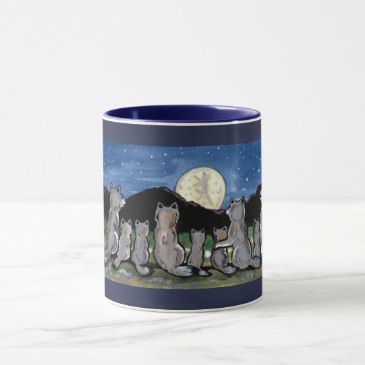 Wolf Wolves Howling bei Moon Designer Dark Blue Ta Tasse (Zentrum)