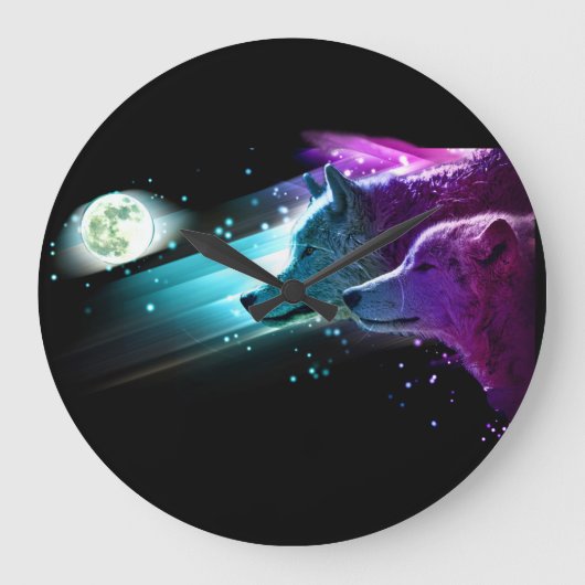 Wolf, Wolves Moon, Moonlight. Spirit Animal Große Wanduhr (Vorderseite)