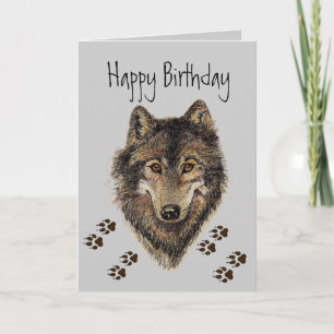 Wolf , Wolves,Tracks Animal Birthday Card Karte
