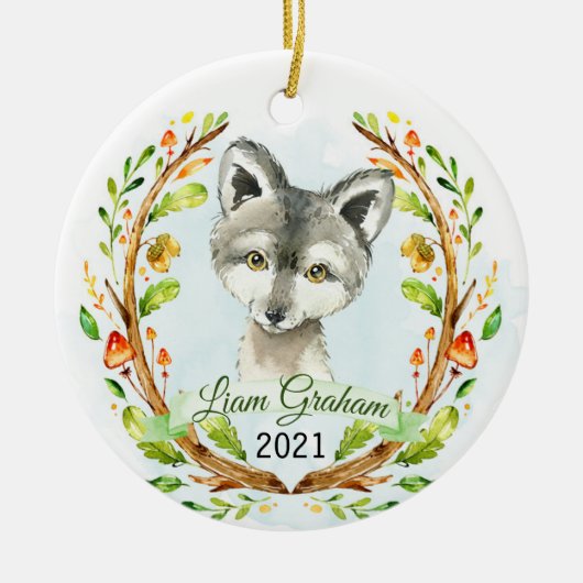 Wolf Woodland Weihnachtsurlaub Keepake Keramik Ornament (Vorne)