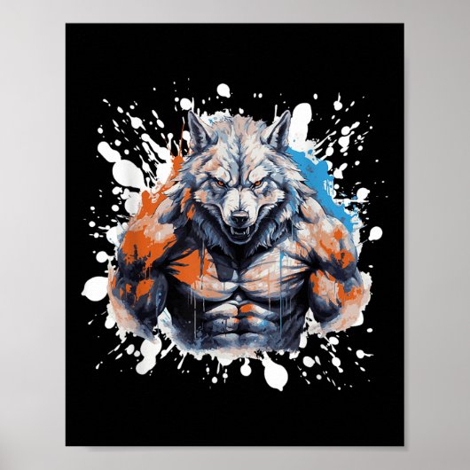 Wolf Workout Fitnessstudio Kämpfer Bodybuilder Poster (Vorne)