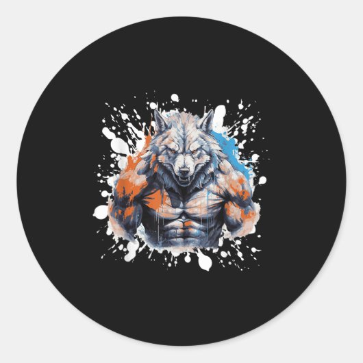 Wolf Workout Fitnessstudio Kämpfer Bodybuilder Runder Aufkleber (Vorderseite)