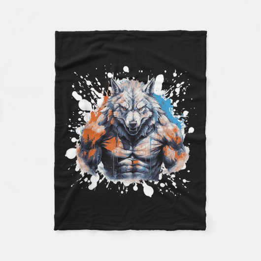 Wolf Workout Gym Fighter Bodybuilder  Fleecedecke (Vorderseite)