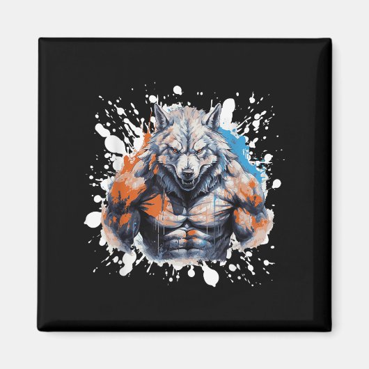 Wolf Workout Gym Fighter Bodybuilder  Magnet (Vorne)