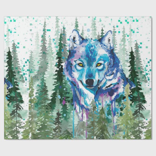 Wolf Wrapping Paper | Farbenfroher Wolf Geschenkpapier (Flach)