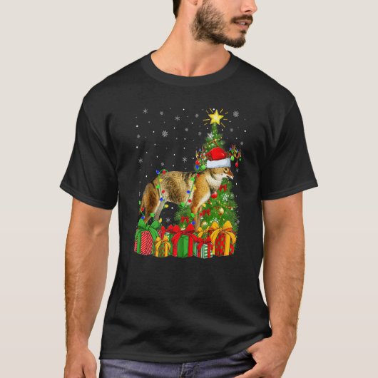 Wolf Xmas Holiday Santa Wolf Christmas Tree T-Shirt (Vorderseite)