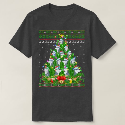 Wolf Xmas Lighting Tree Santa Wolf Ugly Weihnachte T-Shirt (Design vorne)