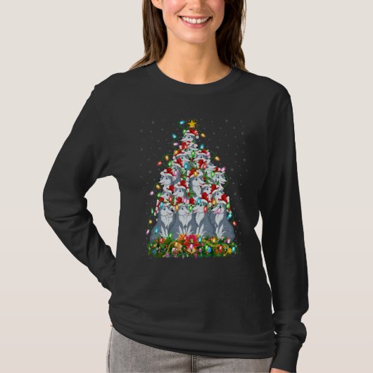 Wolf   Xmas Lights Santa Wolf Christmas Tree T-Shirt (Vorderseite)