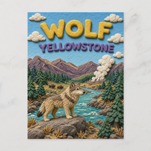 Wolf Yellowstone-Tal Modern KlayKoo Postkarte (Vorderseite)