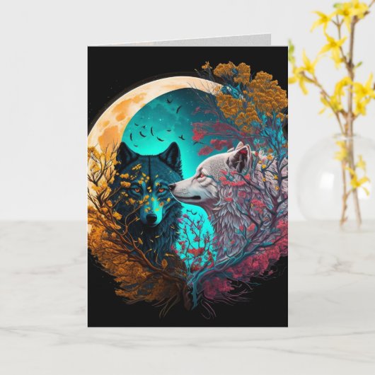 Wolf Yin Yang Grafikkarte Karte (Gelbe Blume)