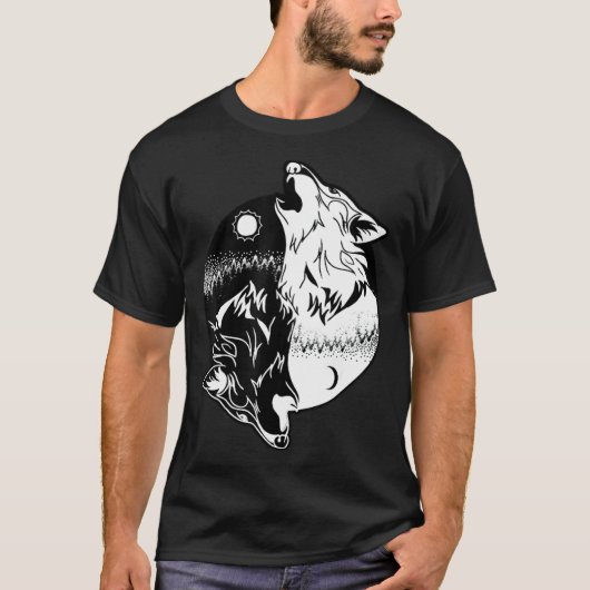Wolf Yin Yang Skoll Yin Yang Trauzeuge T-Shirt (Vorderseite)