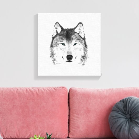Wolf Zeichnend, Grafit Leinwanddruck (Insitu (Wohnzimmer))