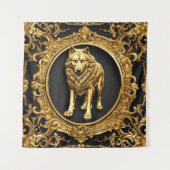 Wolf-Zierrahmen Wandteppich (Vorderseite)