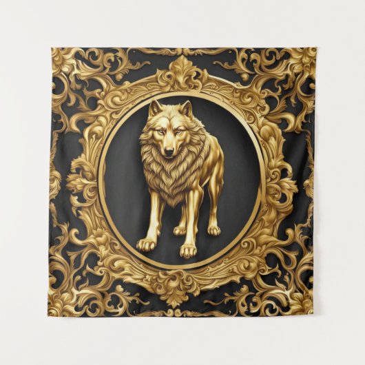 Wolf-Zierrahmen Wandteppich (Vorderseite)