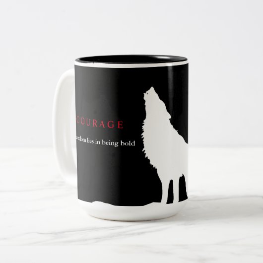 Wolf zum Schwarz-weißen Mut Zweifarbige Tasse (Vorderseite Links)