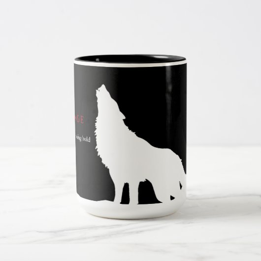 Wolf zum Schwarz-weißen Mut Zweifarbige Tasse (Mittel)
