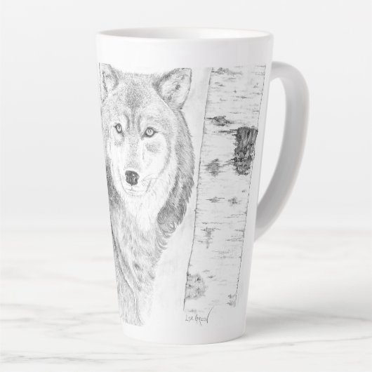 Wolf zwischen Birch Trees Latte Tasse (Rechte Ecke)