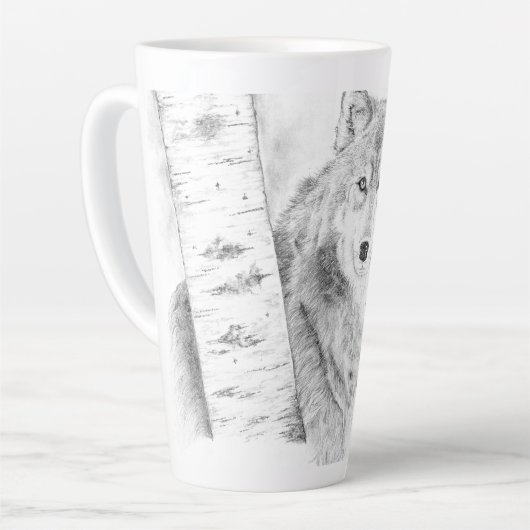 Wolf zwischen Birch Trees Latte Tasse (Linke Ecke)