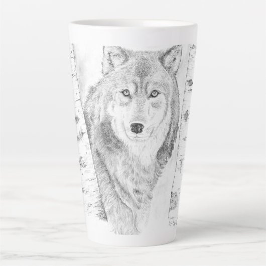 Wolf zwischen Birch Trees Latte Tasse (Vorderseite)