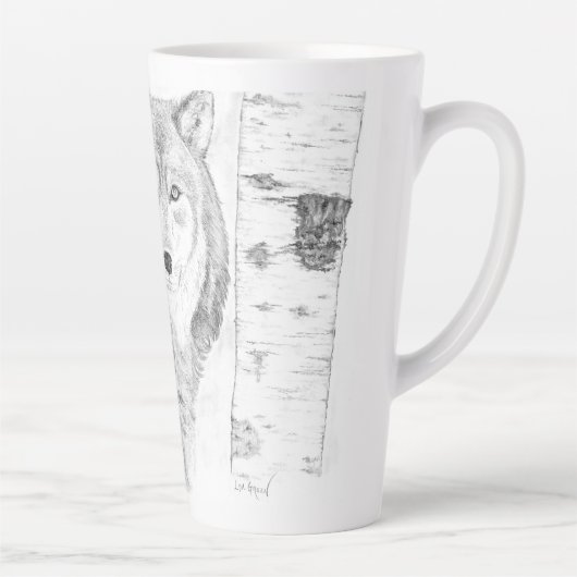 Wolf zwischen Birch Trees Latte Tasse (Rechts)