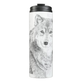 Wolf zwischen Birkenbäumen auf der Wärmflasche Thermosbecher