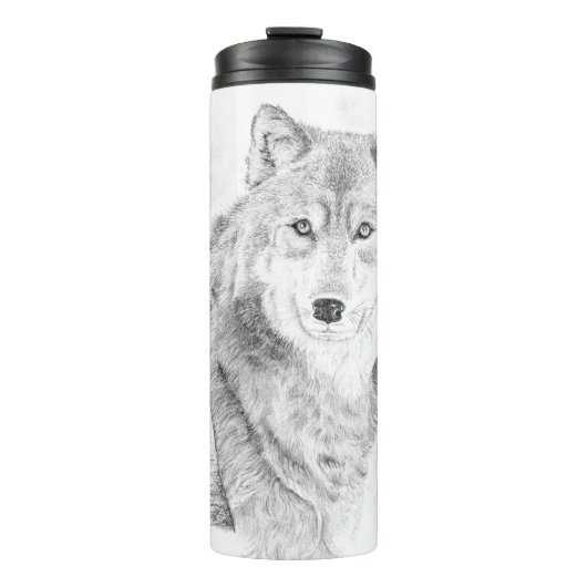 Wolf zwischen Birkenbäumen auf der Wärmflasche Thermosbecher (Vorderseite)