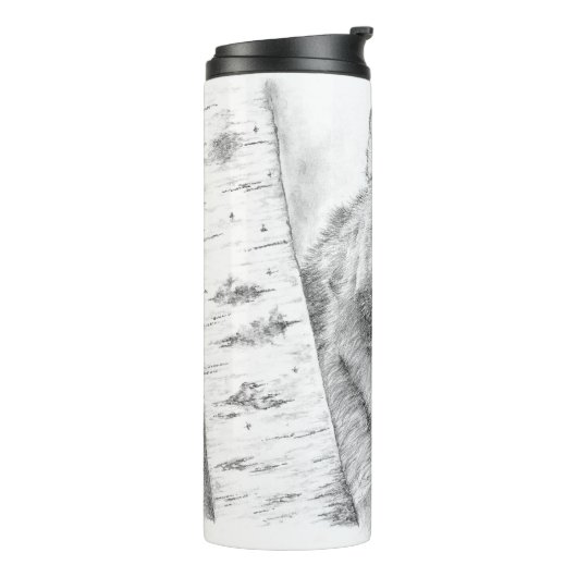 Wolf zwischen Birkenbäumen auf der Wärmflasche Thermosbecher (Nach links gedreht)