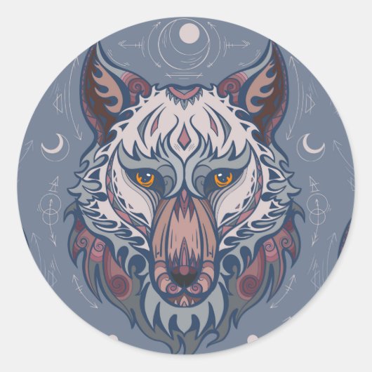Wölfchenköpfe mit bohischer Dekoration Runder Aufkleber (Vorderseite)