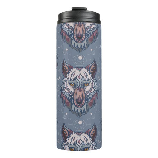 Wölfchenköpfe mit bohischer Dekoration Thermosbecher (Vorderseite)