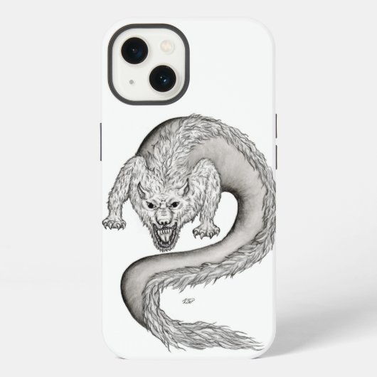 Wolfdrache Schwarz-Weiß-Design iPhone Hülle (Rückseite)