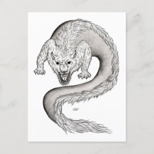 Wolfdrache , Wolf und Drache, Mix-Kreatur Postkarte