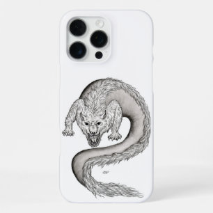 Wolfdrachen Schwarz-Weiß-Design iPhone 16 Pro Max Hülle
