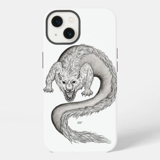 Wolfdrachen Schwarz-Weiß-Design iPhone Hülle (Rückseite)
