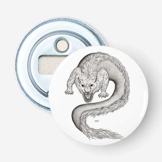 Wolfdragon Schwarzweiß-Design Flaschenöffner (Vorderseite)