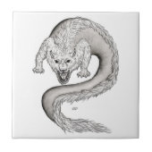 Wolfdragon Schwarzweiß Design Fliese (Vorderseite)