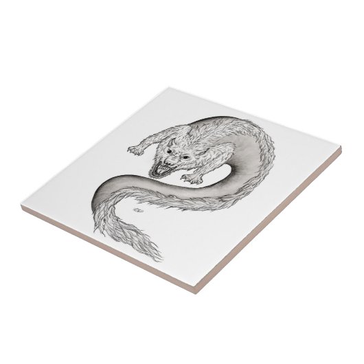 Wolfdragon Schwarzweiß Design Fliese (Seite)