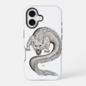 Wolfdragon Schwarzweiß-Design iPhone 16 Hülle (Rückseite)