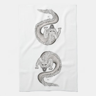 Wolfdragon Schwarzweiß Design Küchentuch