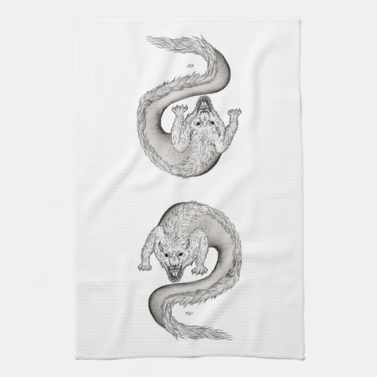Wolfdragon Schwarzweiß Design Küchentuch (Vertikal)