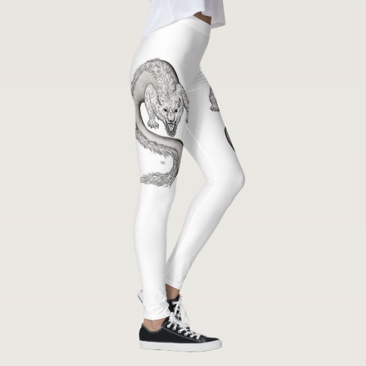 Wolfdragon Schwarzweiß-Design Leggings (Rechts)