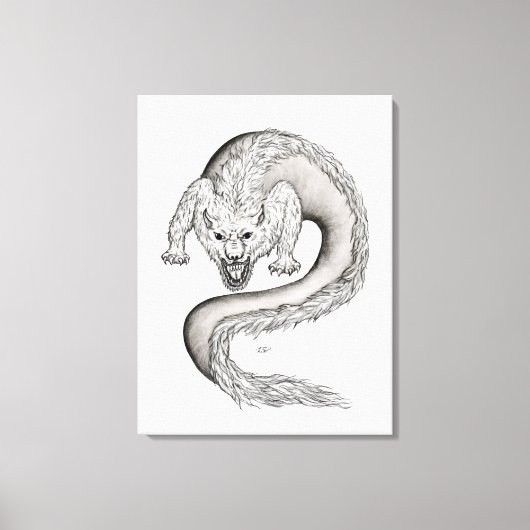 Wolfdragon Schwarzweiß-Design Leinwanddruck (Vorderseite)