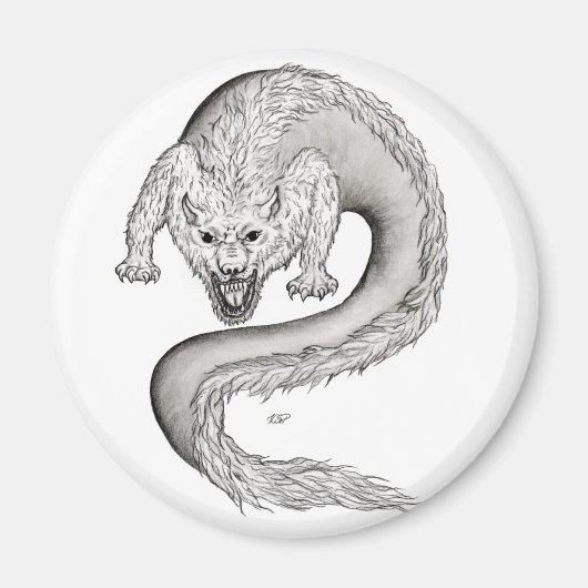 Wolfdragon Schwarzweiß Design Magnet (Vorne)