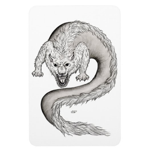 Wolfdragon Schwarzweiß Design Magnet (Vertikal)
