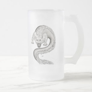 Wolfdragon Schwarzweiß Design Mattglas Bierglas