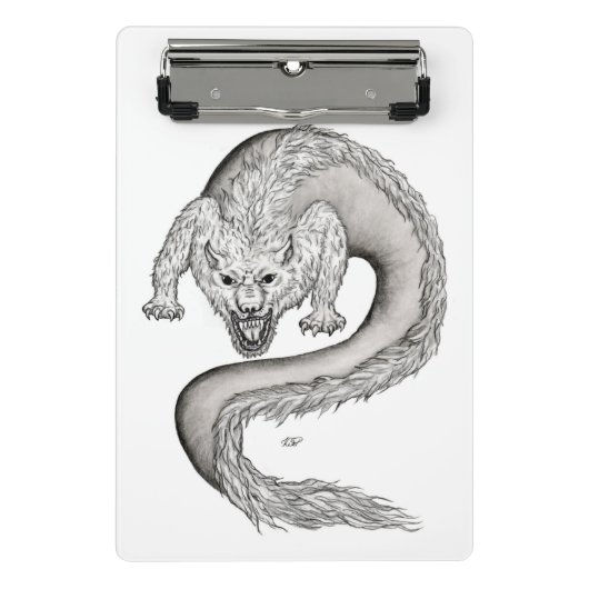 Wolfdragon Schwarzweiß-Design Mini Klemmbrett (Vorderseite)