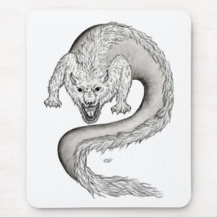 Wolfdragon Schwarzweiß Design Mousepad